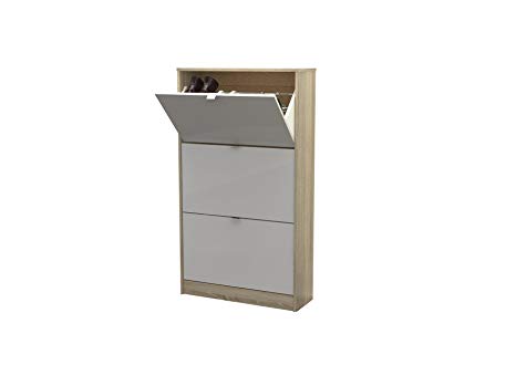 Tvilum Bright 3 Drawer Shoe Cabinet, Oak Structure/White High Gloss