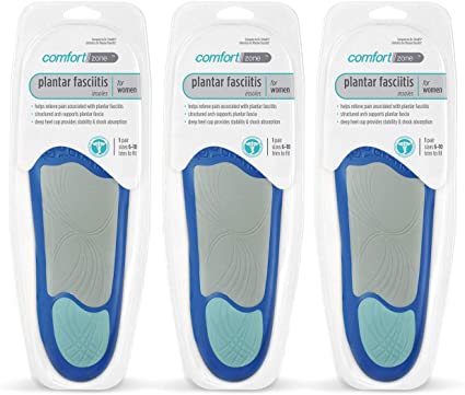 Comfort Zone Plantar Fasciitis Insoles Women's, 6-10 (Pack of 3)