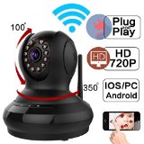 Wantsee Wireless Wifi Ipnetwork Video Monitoring 720p Hd Plugplay Surveillance Home Security Camera Pantilt Two-way Audio Night Vision for Home Ws-007bblack