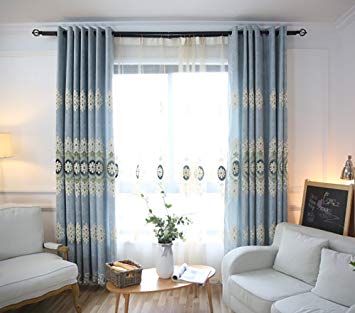 VOGOL Customized Simple Chenille Jacquard Blackout Window Elegance Curtains/Drapes/Panels/Treatments for Bedroom Living Room,Top Grommets (2 Panels)