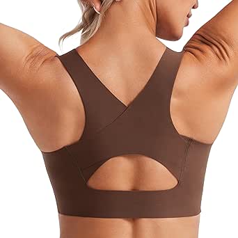 CRZ YOGA Womens Flex Sculpt Racerback Sports Bra - U Neck Medium Impact Padded Wireless Workout Bra Gym Crop Top