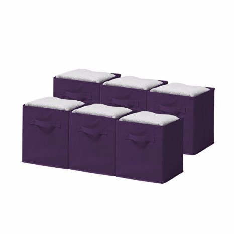 Unique HomeStorage Cubes - Collapsible Storage Basket Bin Organizer Containers, Fabric Drawers , SpaceSaving & Light Weight for Travel - 6pc Set Purple