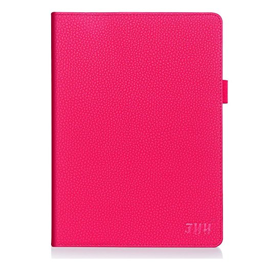 [Luxurious Protection] iPad Air 2 Case, FYY Premium Leather Case Smart Auto Wake/Sleep Cover with Velcro Hand Strap, Card Slots, Pocket for iPad Air 2 Magenta