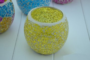 Highsun Practical 2015 Fancy European Style Glass Yellow Mosaic Candle Holder Romatic Lover's Candlestick Home Decoration