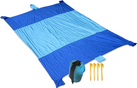 Beach Blanket XL 7x9’ With 6 Sand Pockets And 4 Stakes For Secure Positioning, Lightweight And Portable In Compact Travel Bag, Keep Sand And Dirt Away, Waterproof For Picnic, Camping. Just Add Summer!