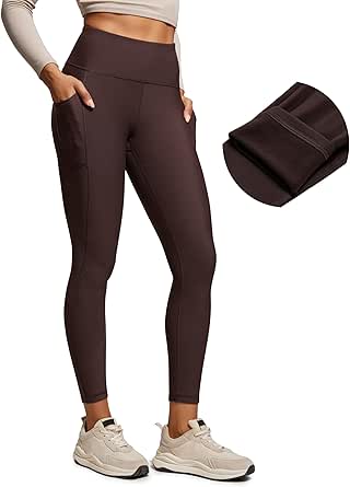 CRZ YOGA Thermal Fleece Lined Leggings Women 25'' - High Waisted Winter Workout Hiking Pants with Pockets Warm Running Tights