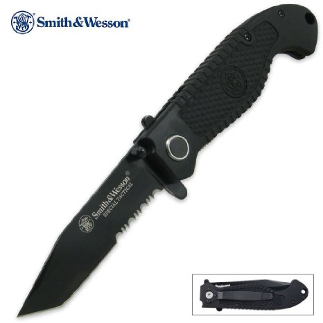 Smith & Wesson CKTACBS Tactical Serrated Tanto Knife, Black