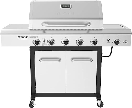 Nexgrill Deluxe 5-Burner Propane Barbecue Gas Grill with Side Table and Ceramic Searing Side Burner, 771 sq. in., 75000 BTUs, Black, Outdoor Cooking, Patio, Barbecue Grill, 720-1046A