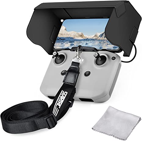 Fentec Sun Hood Sunshade with Lanyard for DJI Mini 2/Mavic Air 2/DJI Air 2S/Mavic 3/DJI Mini 3 Pro Drone Remote Controller Accessories for 4.4-7.1 Inch Smartphone Screen, Neck Strap for Drone, Black