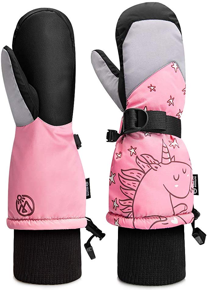 OutdoorMaster Kids Mittens - Children's Ski & Snowboard Gloves Long Cuff Design