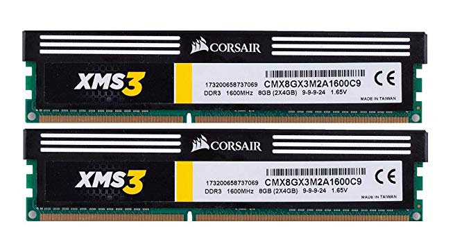 Corsair Memory CMX8GX3M2A1600C9 XMS3 8GB (2x4GB) DDR3 1600 MHz (PC3 12800) Desktop Memory 1.65V