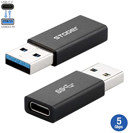 Stoder USB C Adapter, USB 3.0 (Male) to Type C (Female) Adapter 5Gbps Suitable for Thunderbolt 3 Compatible with MacBook Pro 2019, Air 2019/2018, Dell XPS (2 Pack)