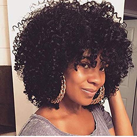 AISI HAIR Curly Afro Wig Black Wig with Bangs Short Kinky Curly Wig Synthetic Afro Curly Hair Wigs for Black Women
