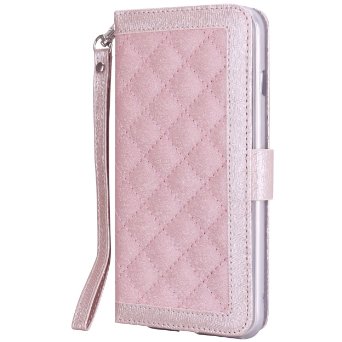 iPhone 6 Plus, 6s Plus 5.5" Wallet Case - True Color® Slim & Stylish Magnetic Folio Quilted Wristlet Wallet Case Cover Purse Clutch (5.5") - Nude Pink