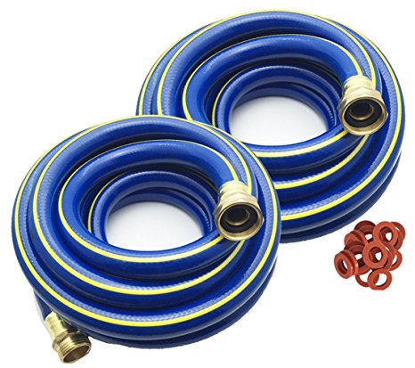 KAPOK Garden Hoses with Brass Fitting Connectors- Varies Sizes and Colors (15FT 2PK, Blue/Yellow)