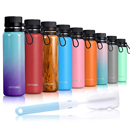 Arteesol Stainless Steel Water Bottle 17/25/34oz Vacuum Insulated Leakproof Double-Walled Wide Mouth Design Eco Friendly & BPA Free Outdoor Sports Gym Workout Hiking Camp&Office (Gradient 2, 25oz)