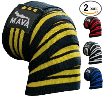 Mava Sports Knee Wraps Pair with Velcro for Cross Training WODsGym WorkoutWeightliftingFitness and Powerlifting - Best Knee Straps for Squats - For Men and Women- 72-Compression and Elastic Support