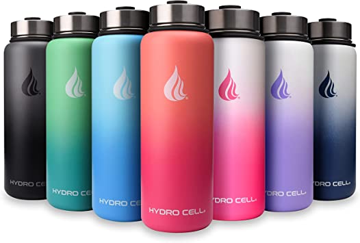 HYDRO CELL Stainless Steel Water Bottle w/ Straw & Wide Mouth Lids (64oz 40oz 32oz 24oz 18oz 14oz) - Keeps Liquids Hot or Cold w/ Vacuum Insulated Sweat Proof Sport Design (Sky/Blue - 40oz)*