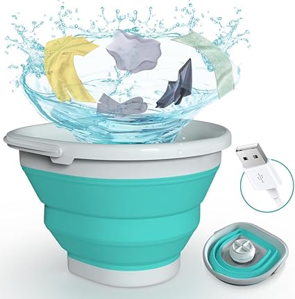 Portable Washing Machine, Mini Washing Machine with 10L Foldable Laundry Bucket,Portable Ultrasonic Turbo Washer by for Socks Underwear, Travel Business Trip or College Rooms