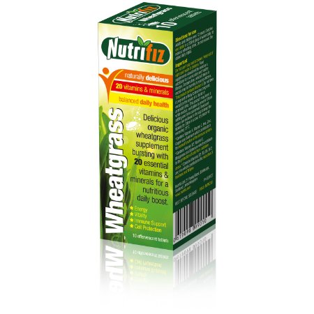 Nutrifiz® Effervescent Multivitamin & Minerals with Wheatgrass, 100% Vitamin D, Vitamin B & Vitamin C, (10 pk)