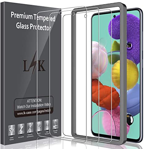 LK [3 Pack] Screen Protector for Samsung Galaxy A51 Tempered Glass, (Easy Frame Installation),Case Friendly, 9H Hardness HD Clear, Bubble Free