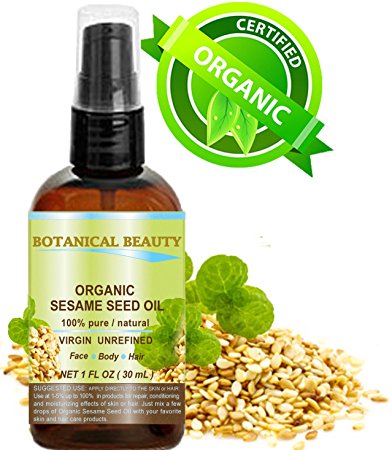 Botanical Beauty ORGANIC SESAME OIL, 100% Pure, Cold Pressed. For Face, Hair and Body. 1 oz-30 ml