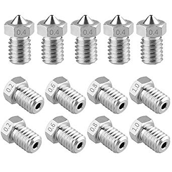 AUSTOR 13 Pieces Stainless Steel 3D Printer Nozzles 0.2 mm, 0.4 mm, 0.6 mm, 0.8 mm, 1.0 mm Extruder Nozzle Print Head for E3D Makerbot