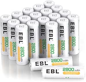 EBL 20pcs Piles AA Rechargeables NI-MH - 1.2V AA R6 Piles Rechargeables 2800mAh Haute Capacité, avec Boîte de Stockage de Piles