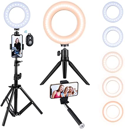 VicTsing Ring Light with Tripod Stand, Selfie Light Kit for Phone,Dimmable Beauty Ringlight for Live Stream/Makeup/YouTube Video, Video Light for Potography TIK Tok Makeup Camera Shooting