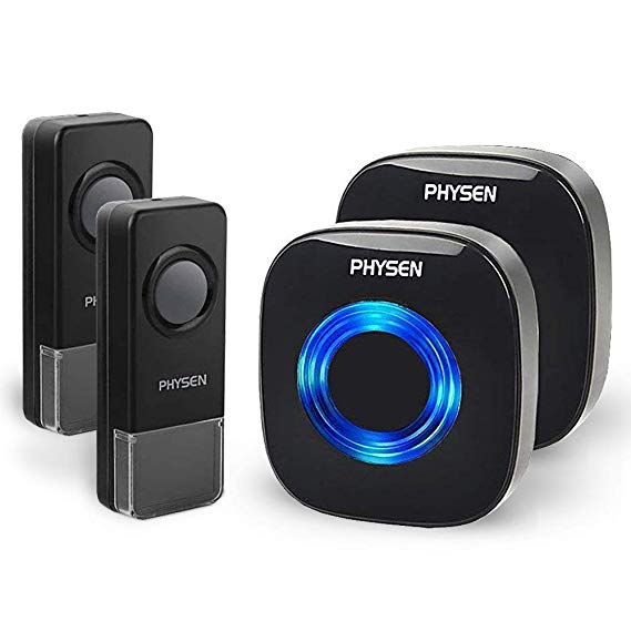 Physen Model CW Waterproof Wireless Doorbell kit Operating at 1000 feet Long Range,4 Levels Volume and 52 Melodies Chimes Black,No Batteries Required for Receiver