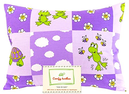 Comfy Turtles Toddler Pillowcase 13x18 100% Cotton Hypoallergenic Durable Soft Cute Handmade Envelope Style for Baby Girl (Mauve Turtles)