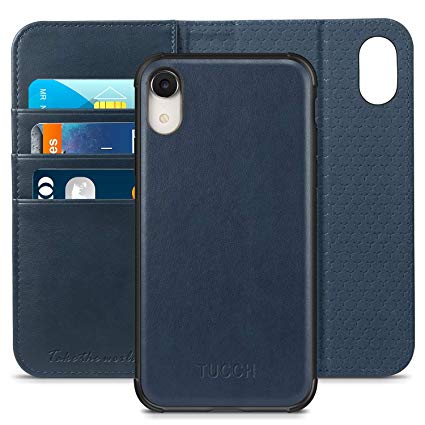 iPhone XR Wallet Case,iPhone XR Detachable Case, TUCCH Premium PU Leather Flip Folio Case [RFID Blocking][Kickstand] Credit Card Slots, [2 in 1] [Book] for iPhone XR(6.1 inch) - Blue