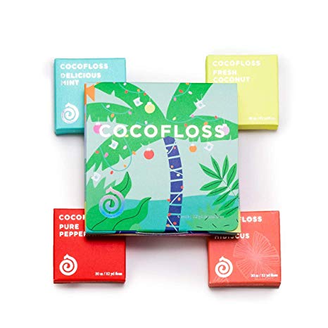 COCOFLOSS Coconut-Oil Infused Luxury Dental Floss | Hawaiian Holiday Set | 8-Month Supply (32 YDs x 4 Units) | Dentist Designed | Vegan, Cruelty-Free, GF