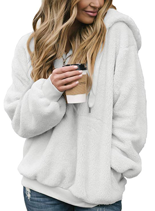 Dokotoo Womens Fuzzy Casual Loose Sweatshirt Hooded with Pockets Outwear S-XXL