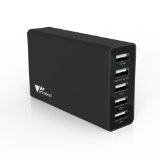 Aukey 40W  8A 5 Ports USB Desktop Charging Station Wall Charger with AlPower Tech for iPhone 6S6S Plus and other USB Powered Mobile Devices- Black