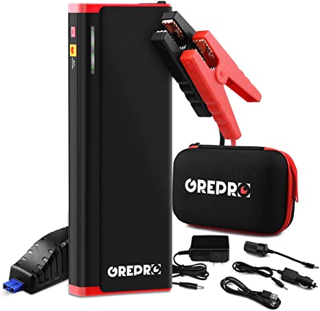 GREPRO Car Battery Jump Starter 2000A 21000mAh Portable Jump Pack, 12V Auto Battery Booster (up to 10L Gas, 7L Diesel), Power Pack with LED Light, Aluminum Alloy Shell, USB Quick Charge