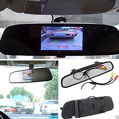E-best®4.3 Inch TFT Car Auto LCD Screen Rear Monitor View Rearview DVD Av Mirror; High Resolution 4.3" Color TFT LCD Car Rearview Mirror Monitor 4.3 Inch 16:9 Screen Dc 12v Car Monitor for DVD Camera VCR