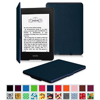 Fintie Kindle Paperwhite SmartShell Case - The Thinnest and Lightest Leather Cover for All-New Amazon Kindle Paperwhite Fits All versions 2012 2013 2014 and 2015 New 300 PPI Navy