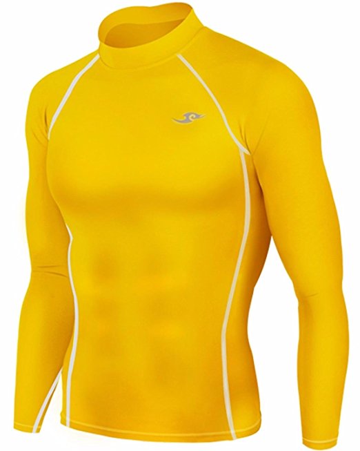 New 067 Skin Tight Compression Base Layer Yellow Running Shirt Mens S - 2xl