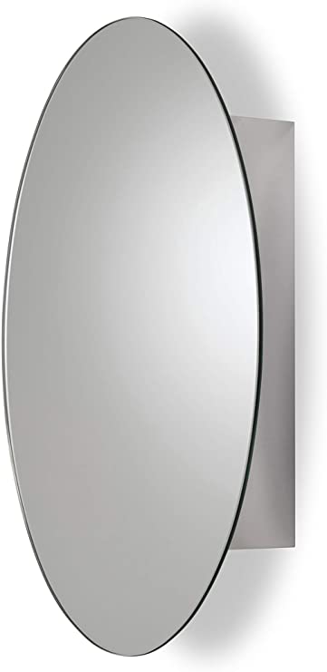 Croydex WC870105AZ Tay Stainless Steel Oval Medicine Cabinet with Over Hanging Mirror Door, 26"x18"4"