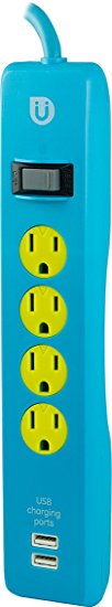 Uber 25117 Power Strip, 4 Outlets 4' Cord 2 USB Ports 2/1A