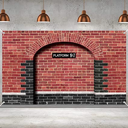 chiazllta Platform 9 and 3/4 King's Cross Station, Brick Wall Backdrop Door Curtains for Wizard Halloween Decoration Wizard Costume Party Magic School Brick Wall Background (Red)