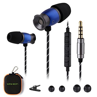 In Ear Earbuds Earphones with Microphone and Volume Control,Wishion Metal Bass Wried Stereo Headset with case for iPhone Samsung Galaxy, Sony (Blue)