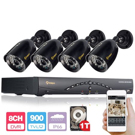 Anlapus Newest 8CH 960H HDMI CCTV DVR(Include 1TB HDD)   4 In/Outdoor Bullet 100ft/30m Night Vision Bullet Camera 900TVL Waterproof IR-Cut Security Cameras Kit