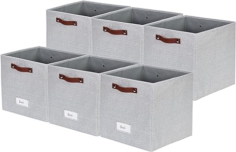 DECOMOMO Storage Bins | Cube Storage Bin with Label Holders, Fabric Storage Cubes for Organizing Shelves Closet Toy Clothes (11" / 6pcs, Light Texture Grey)