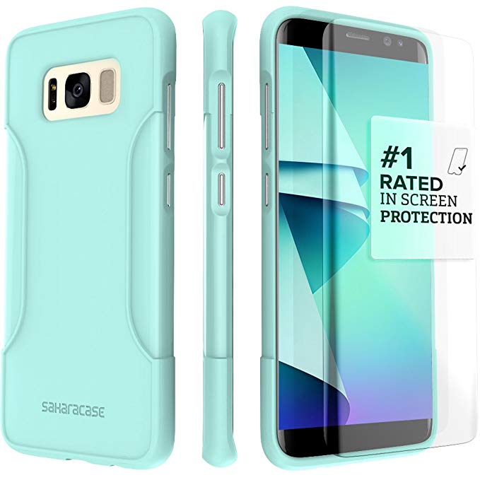 Galaxy S8 Case SaharaCase Protective Kit Bundle with (Curved Tempered Glass Screen Protector) [Hard PC Back] Slim Fit Anti-Slip Grip - Aqua