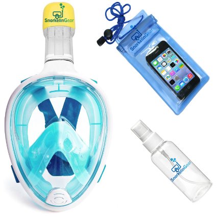 SnorkelinGear Snorkel Mask Set for Adults and Children - Full Face Easybreath Snorkeling Gear with 180° Sea View including Universal Waterproof Case and Anti-Fog Spray