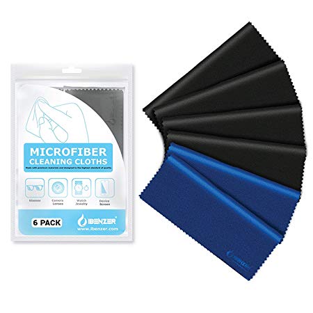 Microfiber Cleaning Cloths for Electronics. iBenzer Micro Fiber Camera Lens Cleaning Cloth, Glasses, Screens, Eyeglasses, iPad, iPhone, Cell Phone, LCD TV Screens and More,MF01S-6P