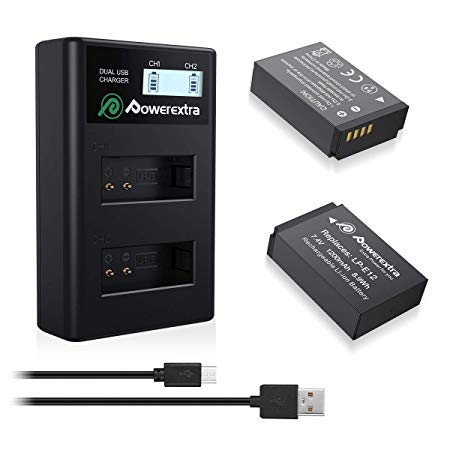 Powerextra 2 X LP-E12 Replacment Battery and USB Dual LCD Battery Charger Compatible with Canon EOS M100, Rebel SL1, EOS 100D, EOS M, EOS M2, EOS M10 Mirrorless Digital Camera
