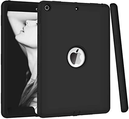 Hocase iPad 7th Generation Case, iPad 10.2 2019 Case, Heavy Duty Protection Soft Shock Absorbing Silicone Rubber Bumper Hard Plastic Dual Layer Protective Case for iPad A2197, A2198, A2200 - Black